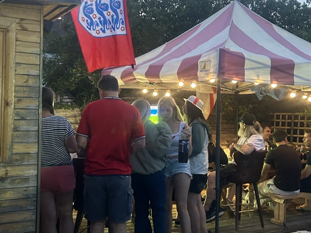 A gathering at Stu's Shack for the England game.
